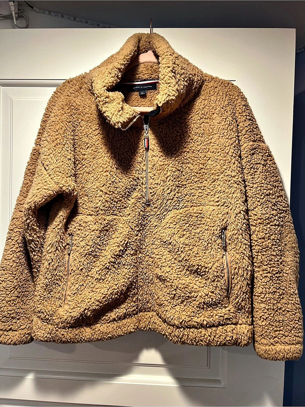 Tommy Hilfiger Teddy Fleece Quarter-Zip Pullover Jacket Brown Small